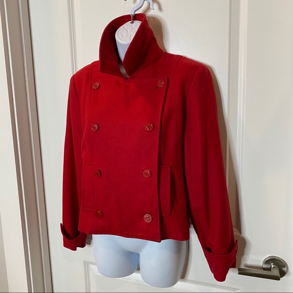 Red Wool Anne Taylor Cropped Pea Coat Size M - Picture 9 of 16